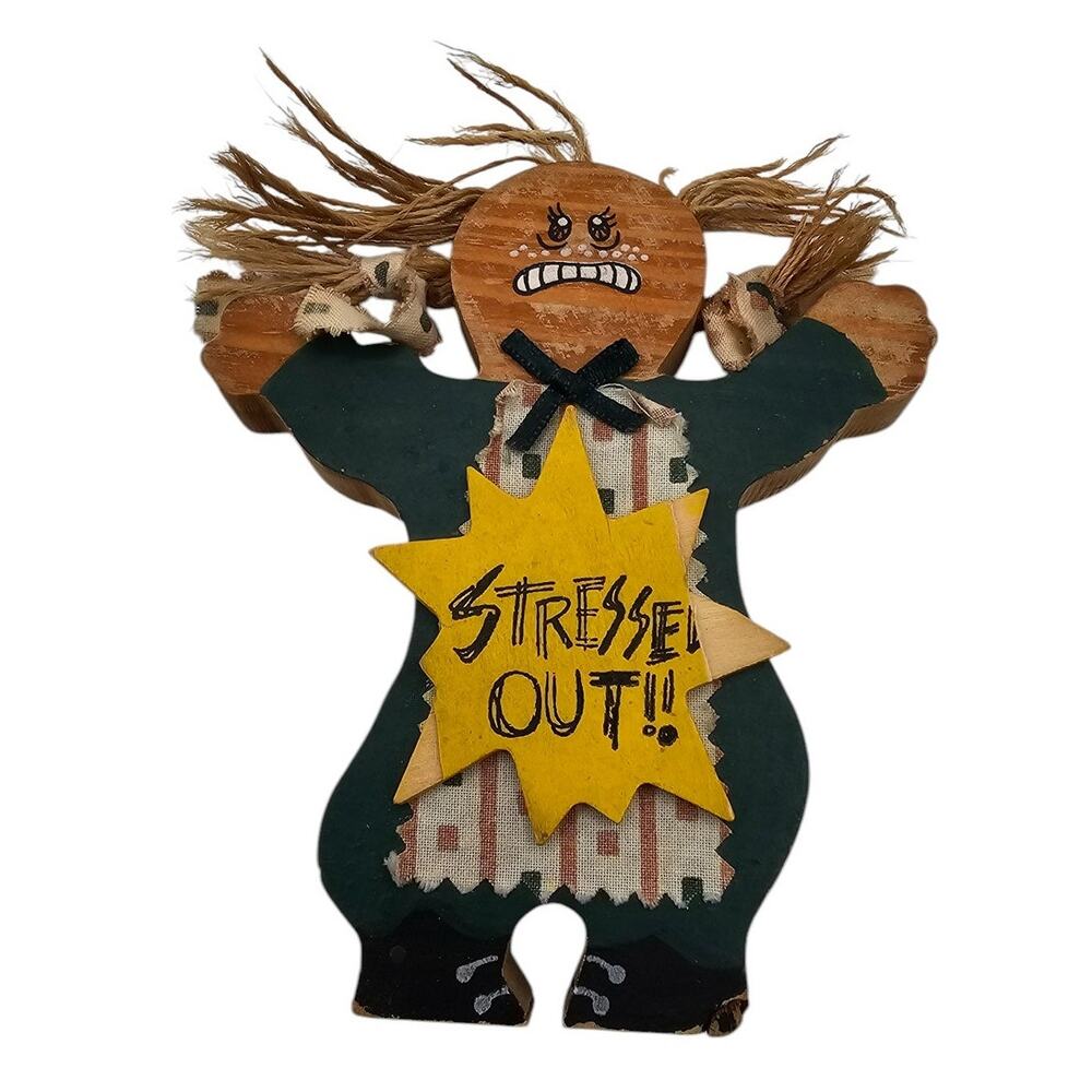 Vintage 1995 House of Lloyd Stressed Out wooden folk art Hand painted Cute